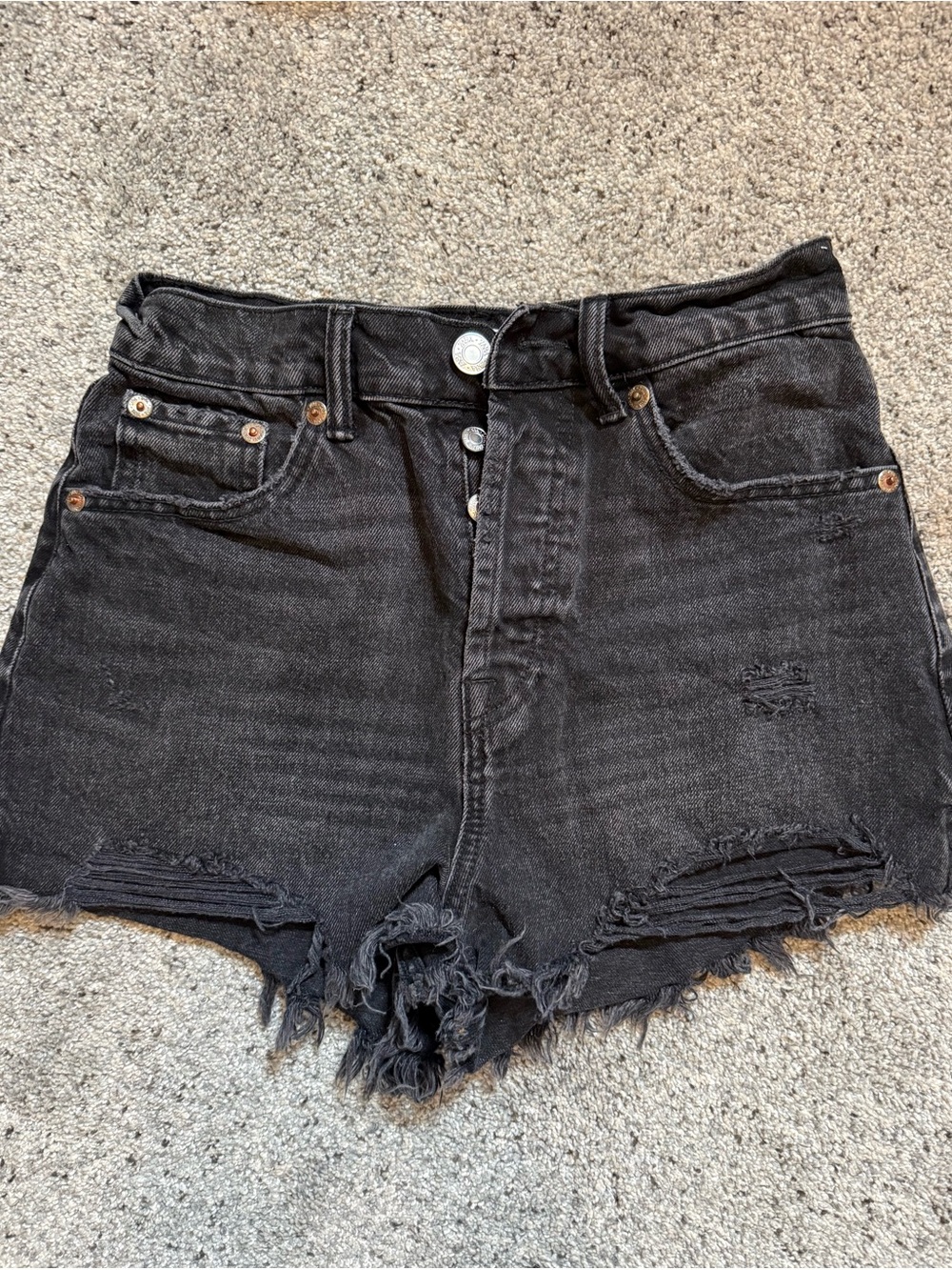 Zara Black High-Rise Distressed Denim Shorts